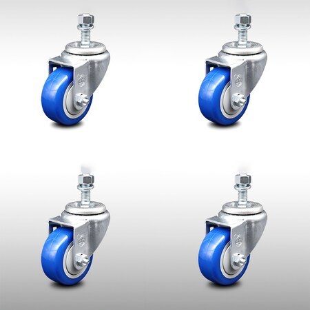 Service Caster 3 Inch SS Blue Polyurethane Wheel Swivel 1/2 Inch Threaded Stem Caster Set SCC SCC-SSTS20S314-PPUB-BLUE-121315-4